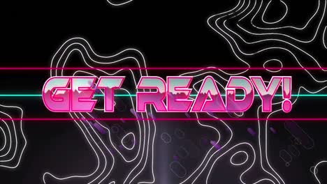 animation of get ready text in metallic pink letters over white lines