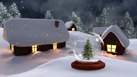 Christmas-animation-of-illuminated-huts-and-Christmas-tree-in-magical-forest-at-night-4k