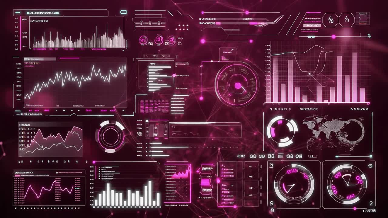 Futuristic Digital Interface with Data Visualization and Graphs