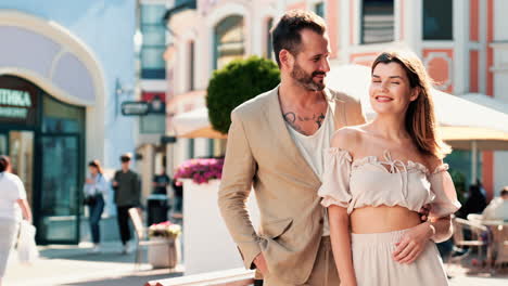 couple in love at outdoor shopping mall