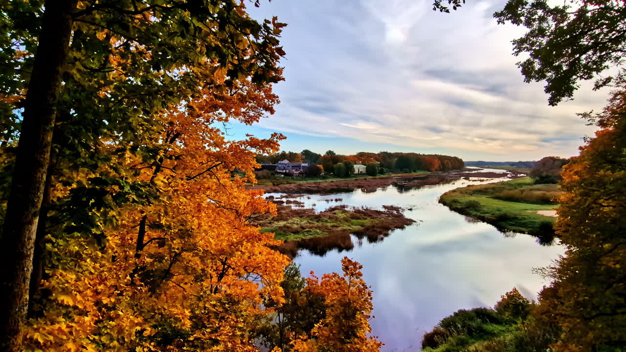 Bauska, Latvia autumn panoramas with right pan movement