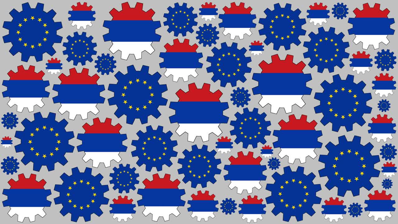 las banderas europeas y rusas girando en el fondo