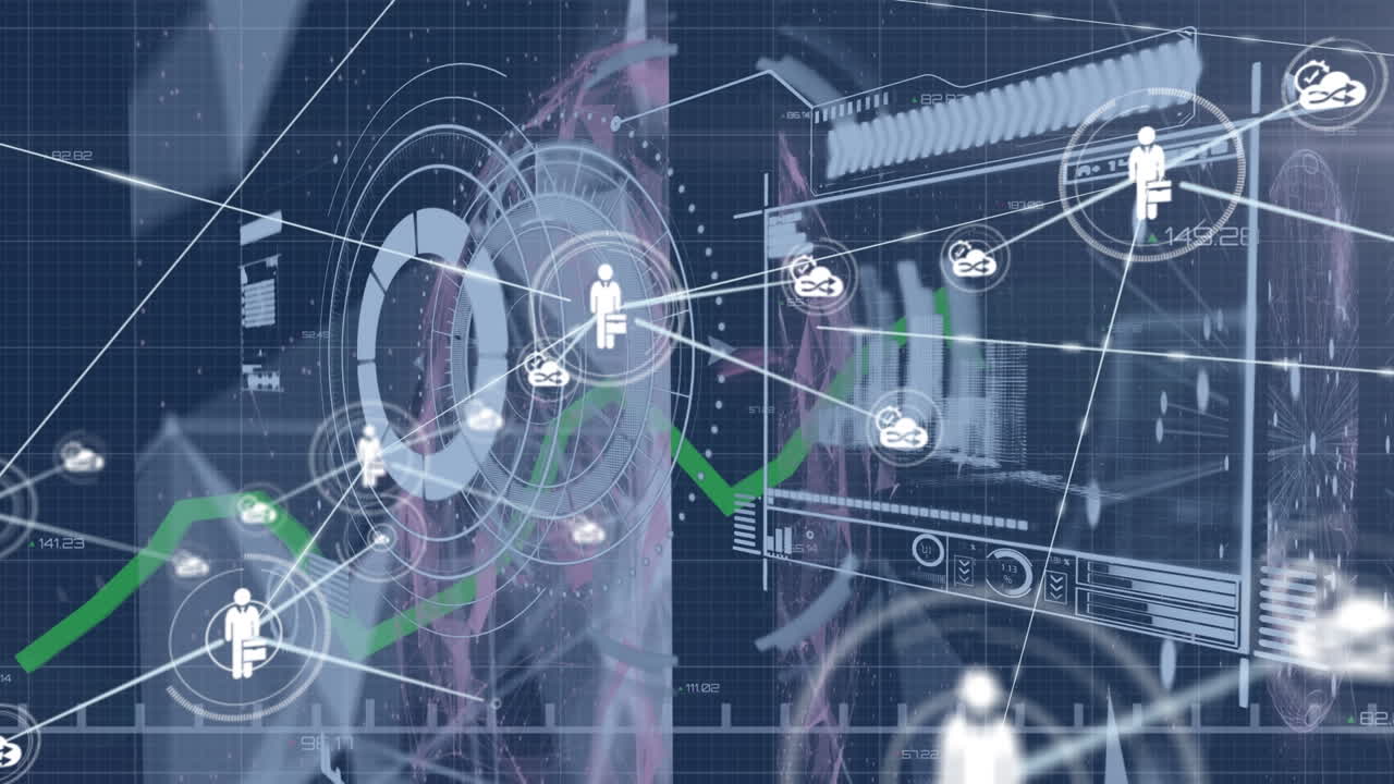 데이터 처리에 대한 아이콘으로 연결 네트워크의 애니메이션