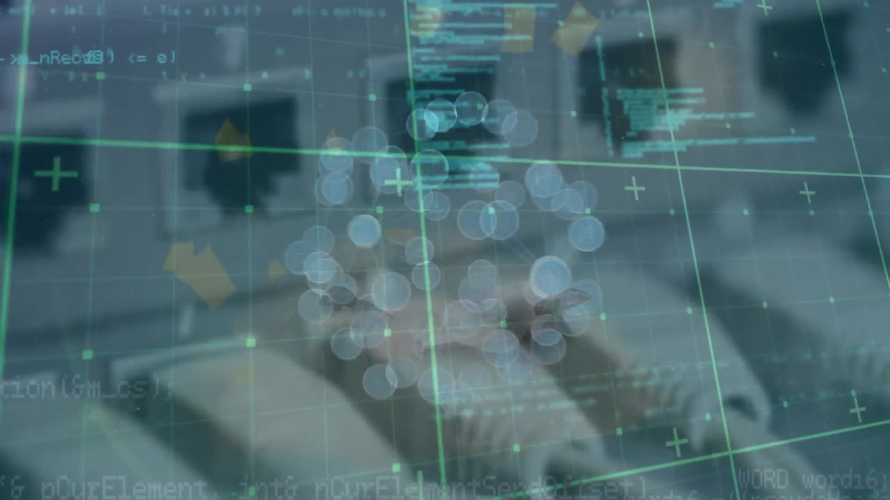 animación de iconos que forman globo y lenguaje informático a través de cables ethernet conectados al módem
