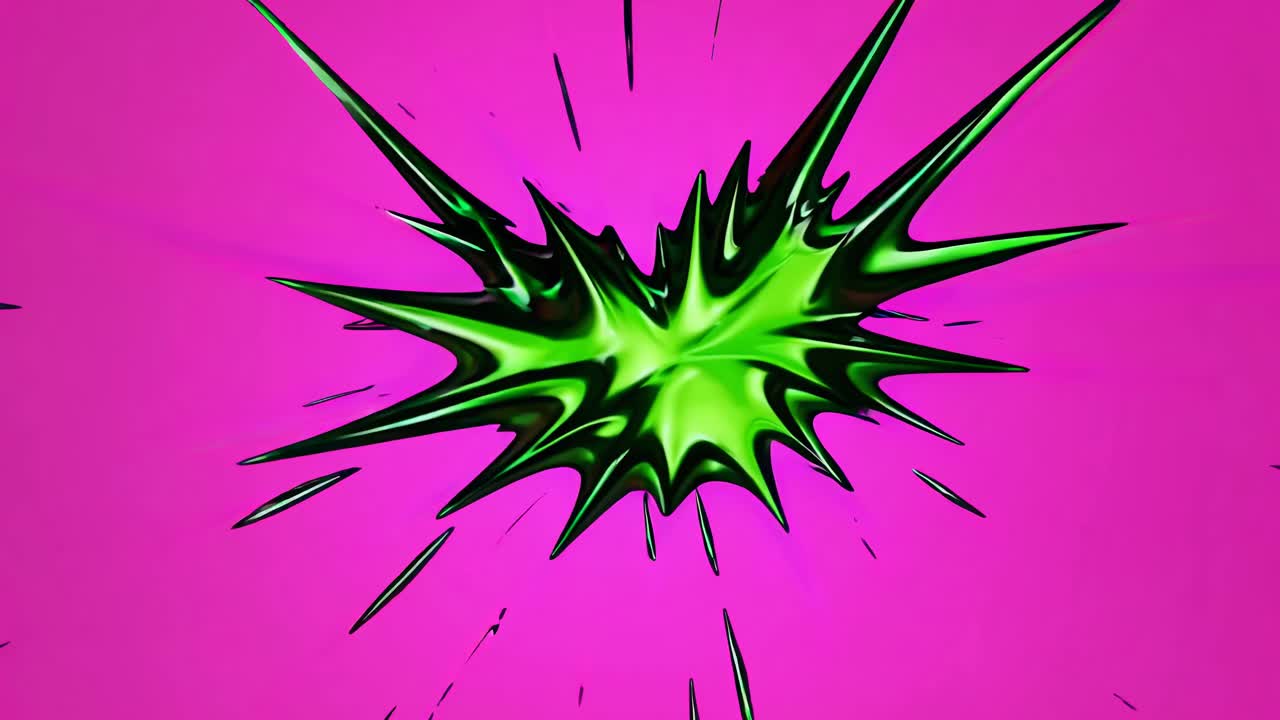 Dynamic splash of green paint on a vibrant pink background, captured from a top-down angle