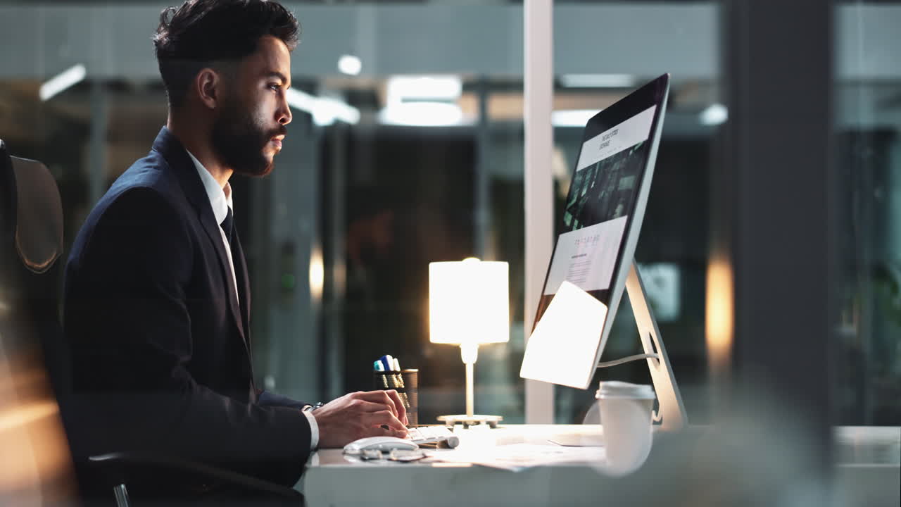 Man working late at night in the office