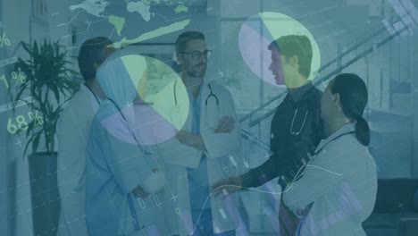 animación de gráficos y datos sobre diversas mujeres y hombres médicos durante la consulta