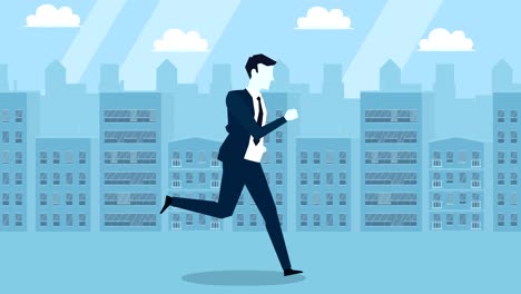 blue style businessman run cycle flat cartoon character animation