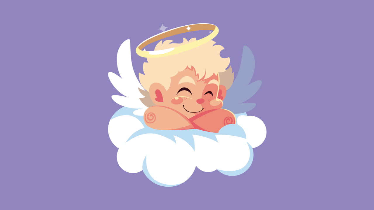 feliz tarjeta de día de san valentín con el ángel de cupido en la nube