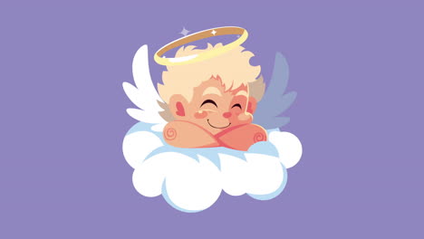 happy valentines day card with cupid angel in cloud