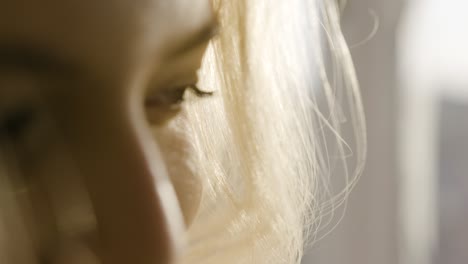 perfil en primer plano de una mujer de cabello rubio