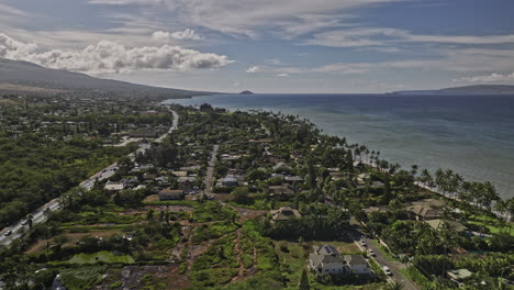 kihei maui hawaii aerial v6 drone flyover seaside residential neighborhood capturing hawaiian island landscape and kalahaku mountain views on a sunny day - shot with mavic 3 cine - december 2022