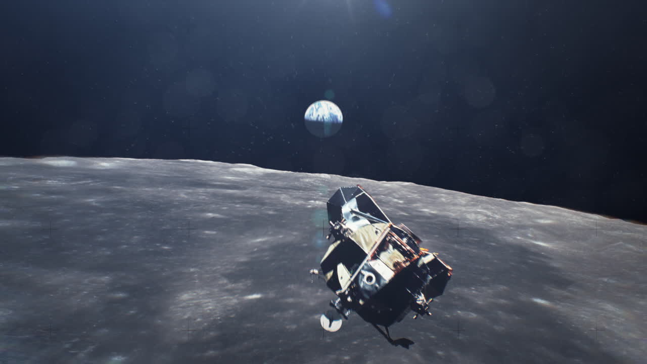 Apollo Moving Over Moon With Earth in the Back Ground