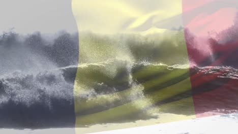 Animation-of-flag-of-belgium-blowing-over-beach-seascape