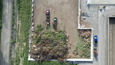 overhead aerial of garbage disposal centre for garden waste in canada