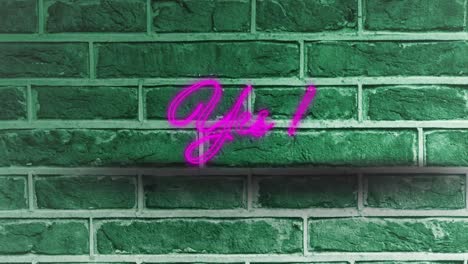 Animation-of-neon-purple-yes-text-flickering-over-brick-wall-background