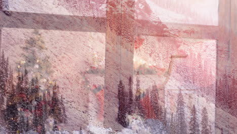 animation of winter landscape over seen through the window christmas decorations