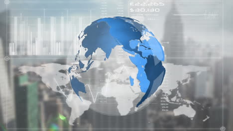 rotating globe with data and statistics