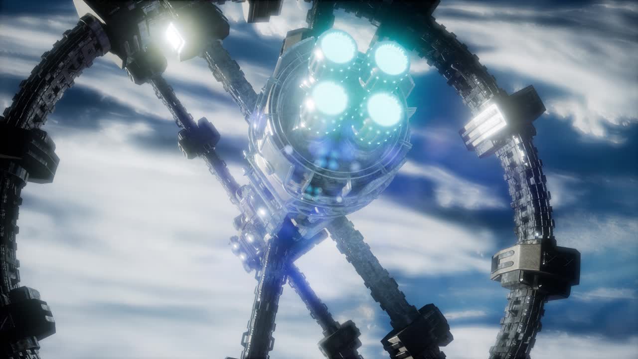 매우 상세한 거대한 우주선이 지구에 접근하고 있습니다.