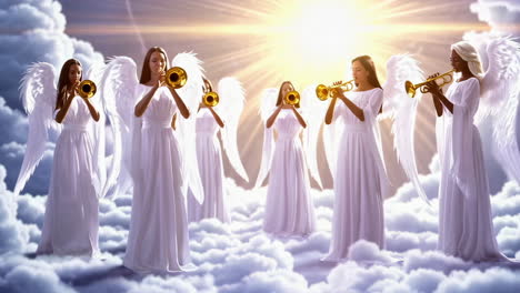 angels playing trumpets in heaven