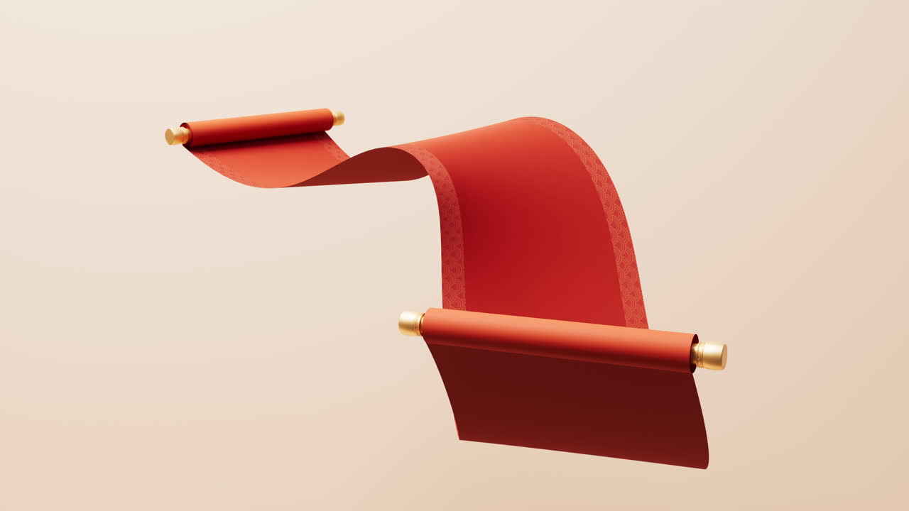 en blanco china antigua bandera de carrete rojo, renderización en 3d.