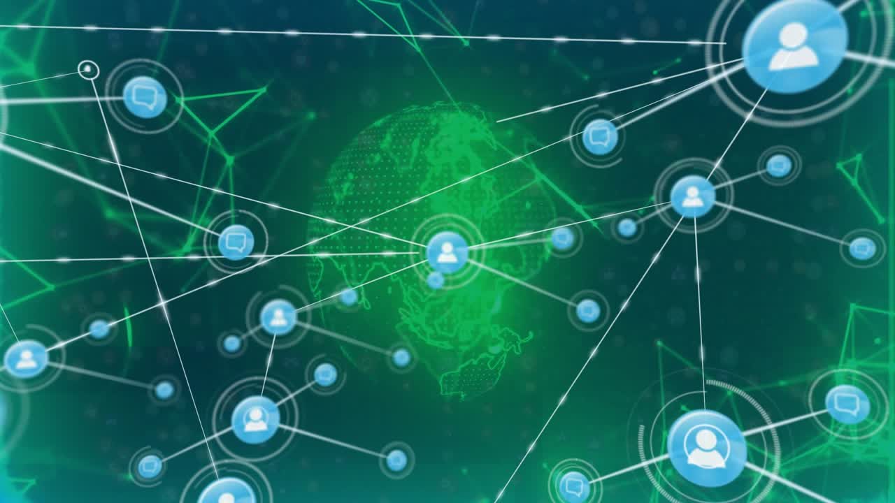 Digital globus pulserer, et brugerikon dukker op med linjer der strækker sig og visualiserer globale forbindelser.