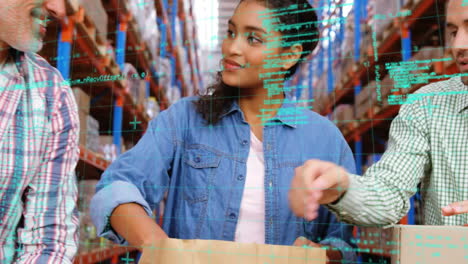 animación del procesamiento de datos sobre diversas personas que trabajan en el almacén