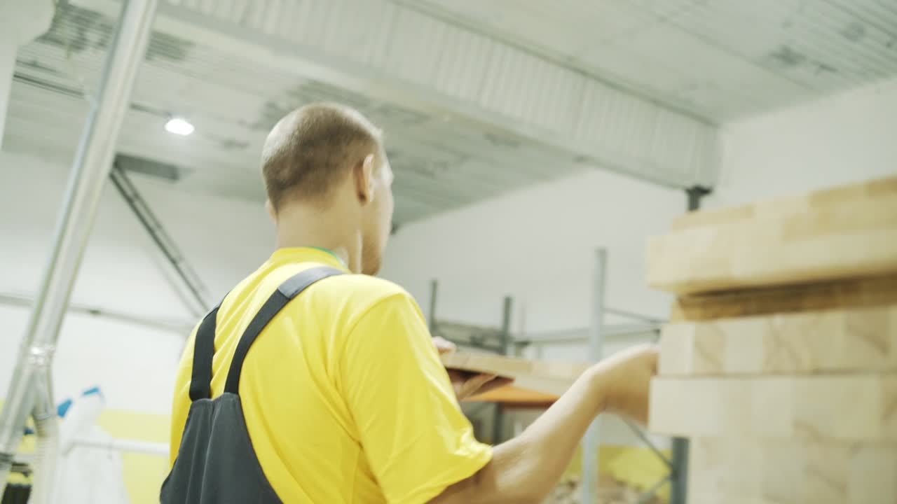 공장에서의 목재 가공 과정