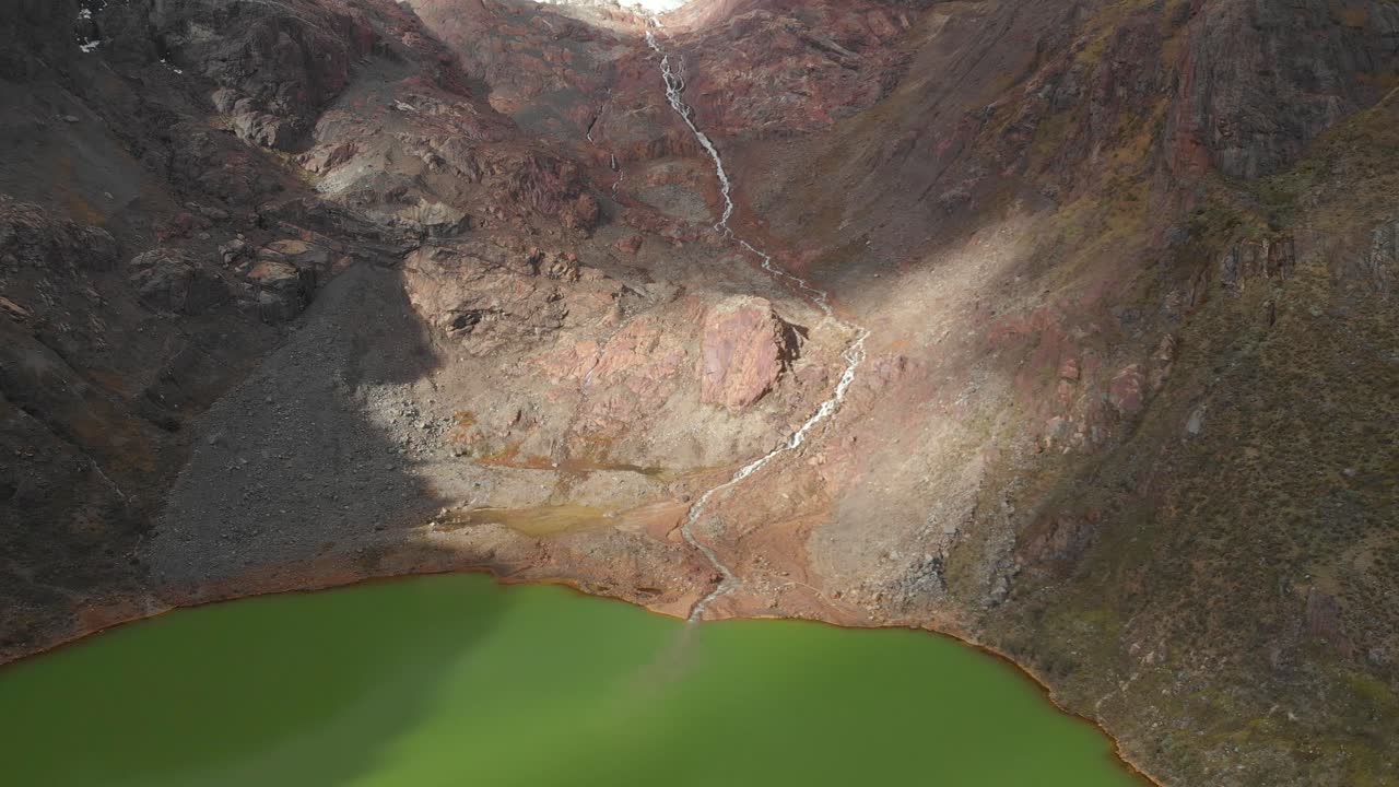 River front the ice mountains, Green lake in the peruvian andes, global warming effects