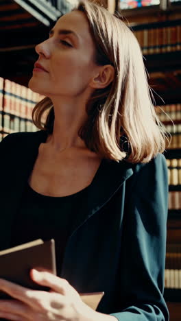 woman in a grand library