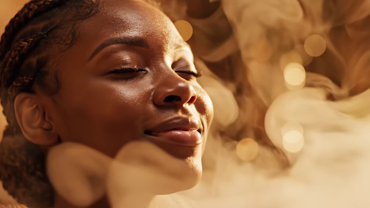Woman with Eyes Closed in a Smoky, Relaxing Environment