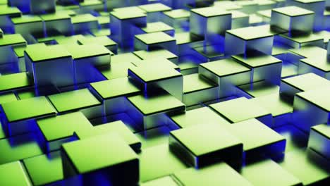 abstract blue green metallic background from cubes. wall of a metal cube. seamless loop 3d render