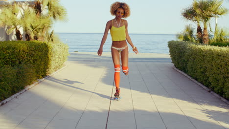 Sexy-Roller-Girl-Skating-on-Exotic-Promenade