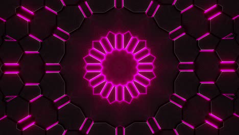 diseño circular con luces de neón en el medio. caleidoscopio vj bucle