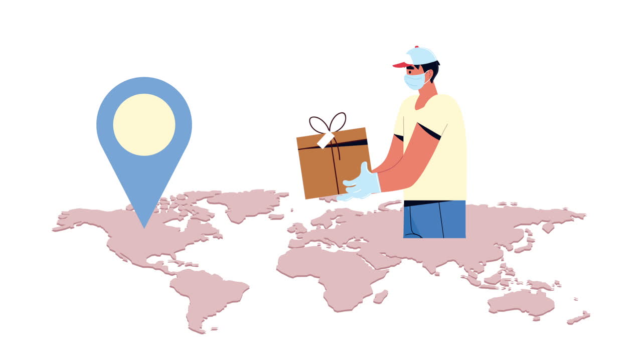 배달 서비스 안전 작업자 지구 행성의 상자