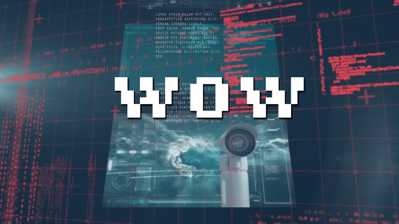 Animation of wow text over data processing