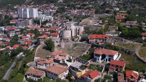 medieval castle of skanderbeg warrior in kruja albanian city built on rocky mountain