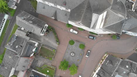 Top-down-aerial-drone-view-of-Treis-Karden-and-its-St-Castor-church-in-Mosel-Valley