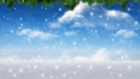 Animation-of-snow-falling-over-winter-landscape