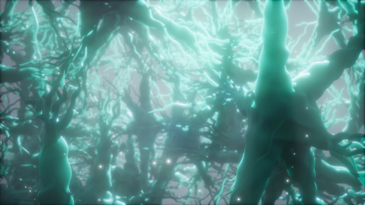 viaje a través de una red de células neuronales dentro del cerebro