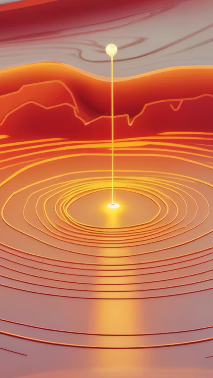 Vertical video: Pulsing orb and beam generating ripples in orange landscape, visualizing energy