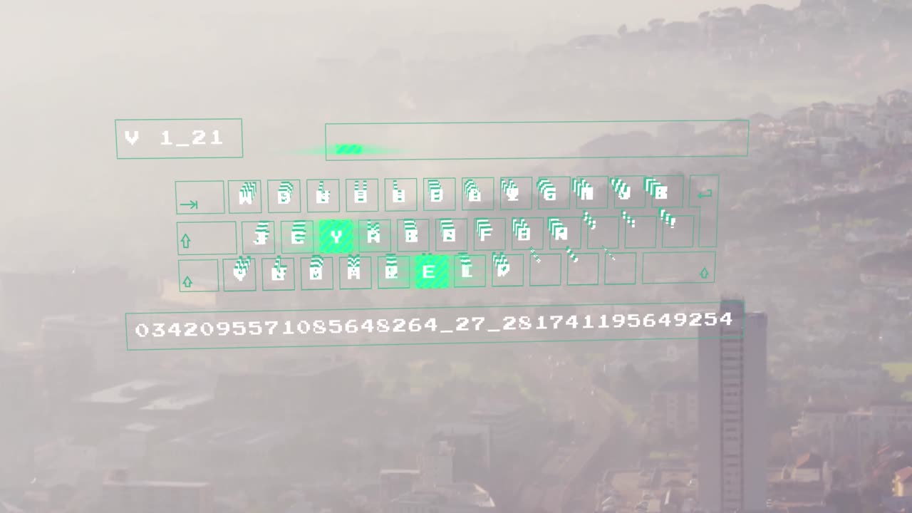 도시 풍경 위의 데이터 처리 애니메이션