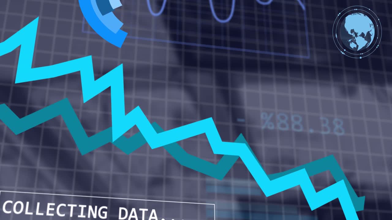 Animation av gränssnitt med statistisk databehandling mot grå bakgrund