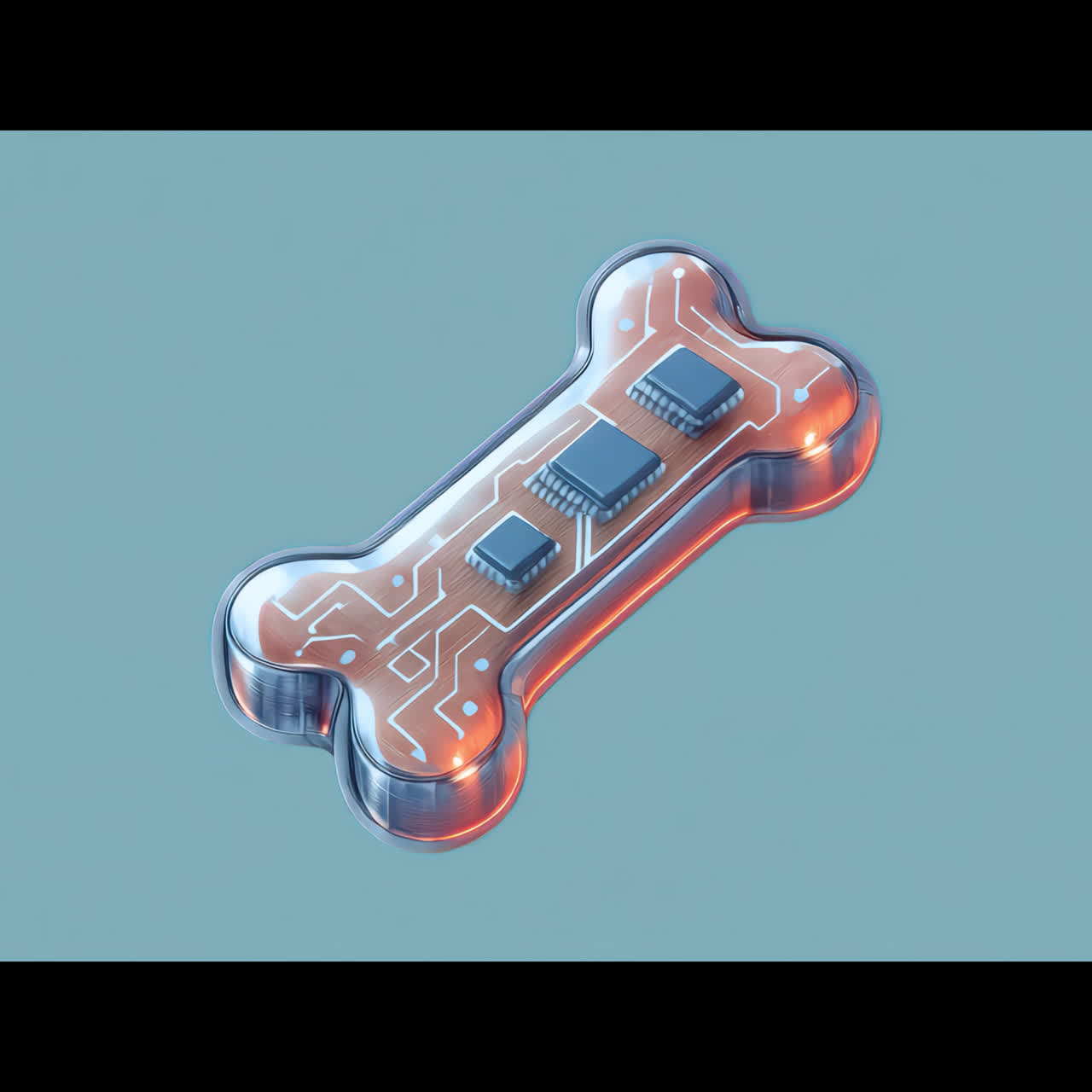 Futuristic tech-themed dog bone animation isolated asset, transparent 4K video, alpha channel