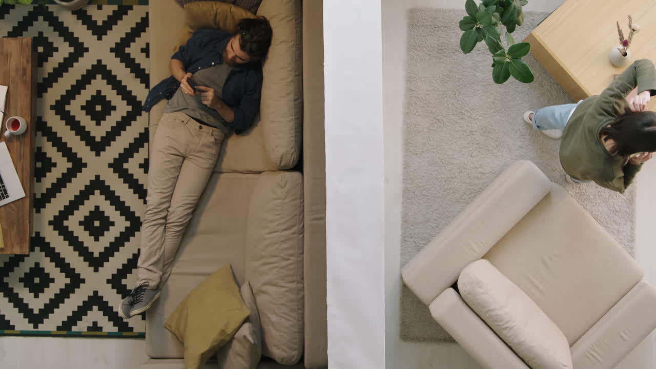 Top View of Young People in Two Different Rooms