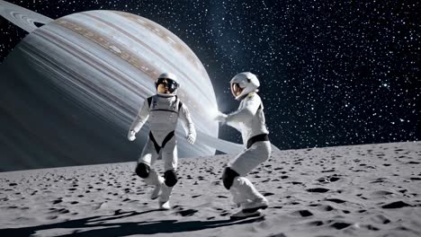 astronautas bailando en la luna