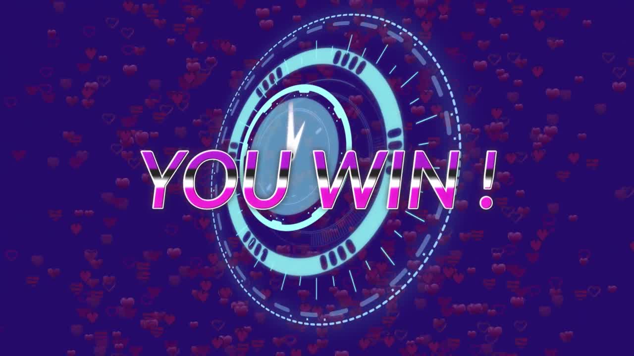 당신이 승리하는 애니메이션 문자 범위 스캐닝과 파란색 배경에 심장