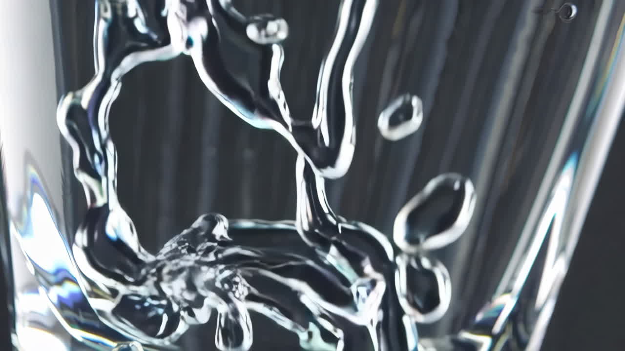 Dynamic Close-Up of Water Pouring into a Glass