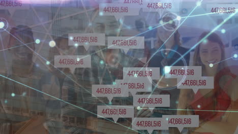 animación de empresarios y números que cambian a través de la red de conexiones