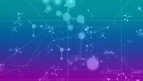 animación de puntos conectados con iconos gráficos, nucleótidos flotantes sobre un fondo de gradiente
